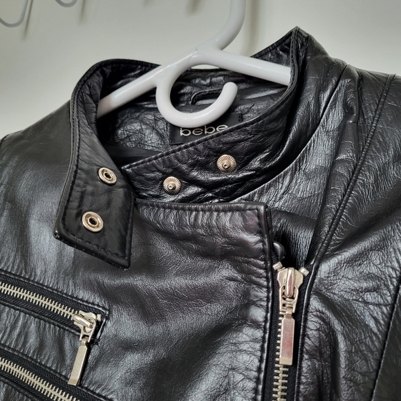Bebe Black Zipper Genuine Leather Jacket - Picture 6 of 16